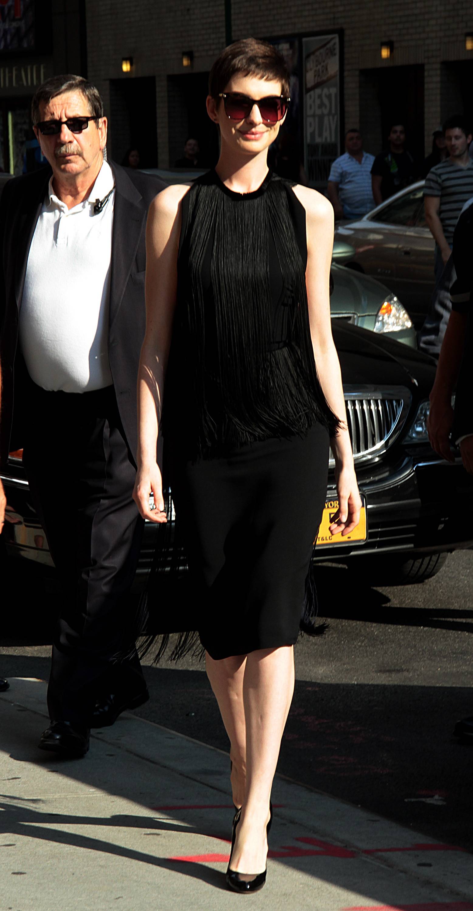 Anne Hathaway at Late Show with David Letterman in New York on July 11, 2012