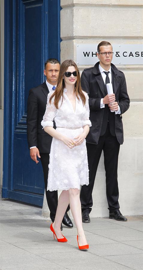 Anne Hathaway Givenchy private show for Anne Hathaway then visiting Chopard Jewelry in Paris on July 6, 2011