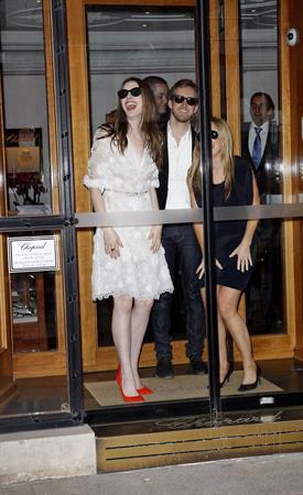 Anne Hathaway Givenchy private show for Anne Hathaway then visiting Chopard Jewelry in Paris on July 6, 2011