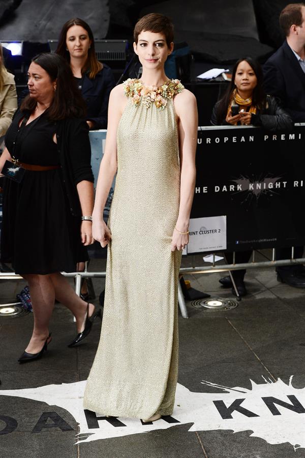 Anne Hathaway the Dark Knight Rises premiere in London on July 18, 2012
