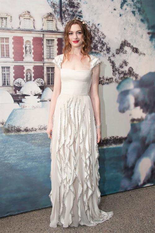 Anne Hathaway White Fairy Tale Love Ball in Paris on July 5, 2011