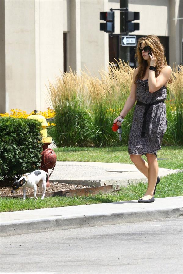 Ashley Greene walking her dog around her hotel in Detroit on July 17, 2010 