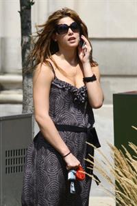 Ashley Greene walking her dog around her hotel in Detroit on July 17, 2010 