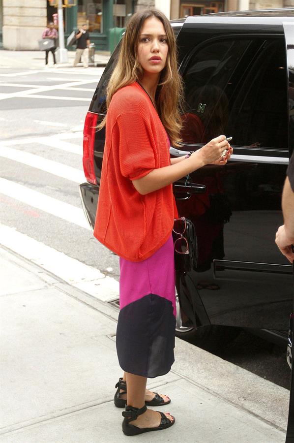 Jessica Alba outside her hotel in New York on July 28, 2012