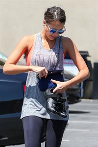 Jessica Alba in leggings outside a Soul Cycle class in Los Angeles, July 2015
