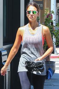 Jessica Alba in leggings outside a Soul Cycle class in Los Angeles, July 2015