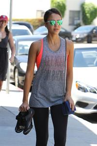 Jessica Alba in leggings outside a Soul Cycle class in Los Angeles, July 2015