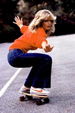 Farrah Fawcett skateboarding