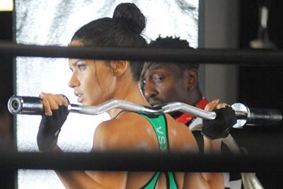 Adriana Lima working out in New York for a Victoria's Secret campaign