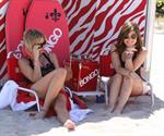 Lucy Hale and Ashley Benson photoshoot at the Bondo Bikini Shack on Miami Beach on March 24, 2012