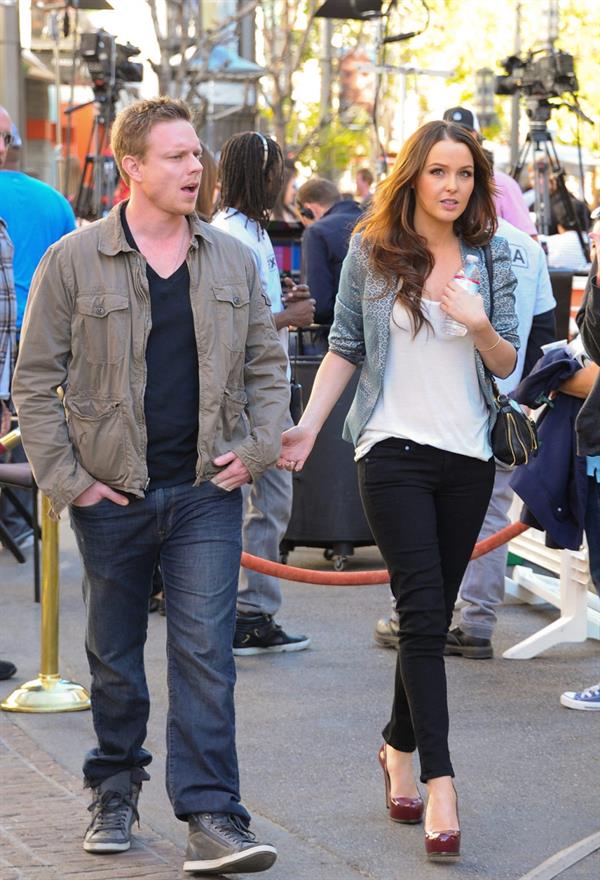 On the set of Extra at The Grove in LA on January 17, 2013