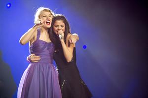 Taylor Swift and Selena Gomez performing at Madison Square Garden in New York, November 11, 2011 