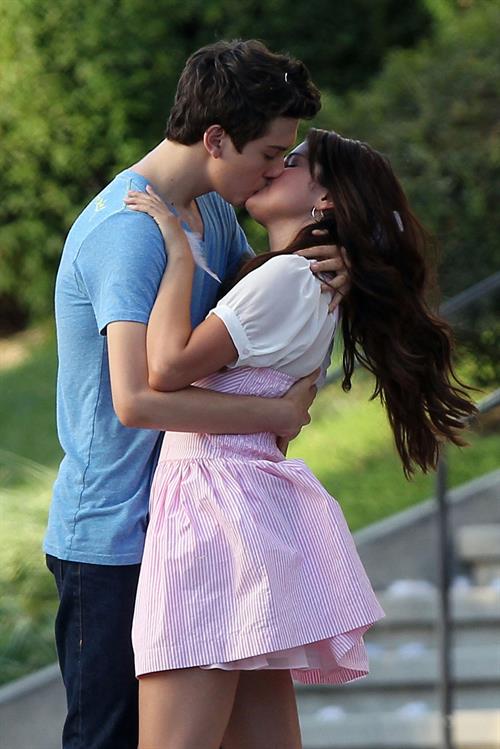Selena Gomez - Shares an on screen kiss with her co star while filming in Sherman Oaks August 10, 2012