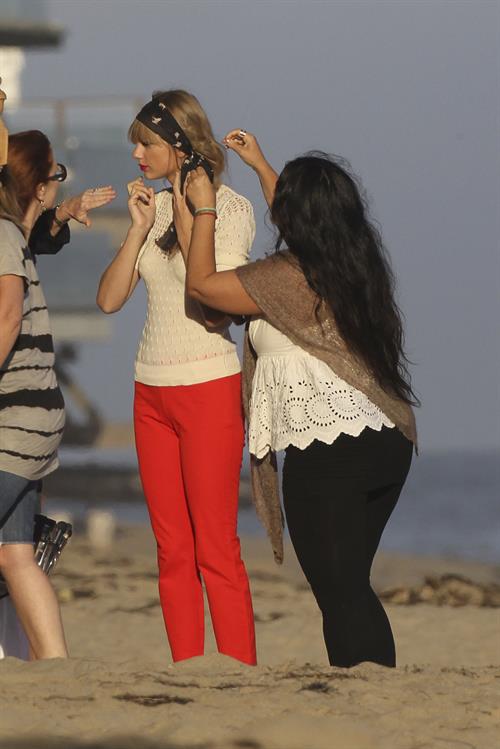 Taylor Swift on the set of a photoshoot in Malibu July 24, 2012