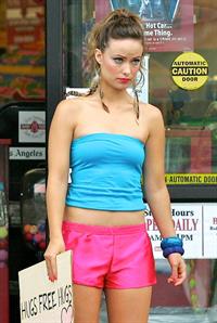 Olivia Wilde in shorts on the set of film free hugs in California July 29, 2011 