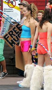 Olivia Wilde in shorts on the set of film free hugs in California July 29, 2011 