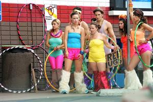 Olivia Wilde in shorts on the set of film free hugs in California July 29, 2011 