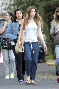 Jessica Biel – “Shiva and May” set candids, LA 10/17/13 