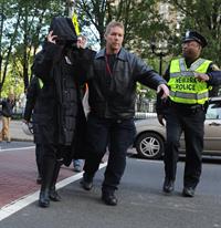 Anne Hathaway on the Dark Knight Rises set in New York City 4-11-2011 