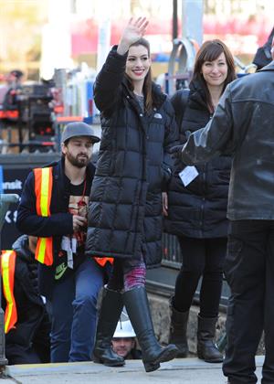 Anne Hathaway on the Dark Knight Rises set in New York City 4-11-2011 