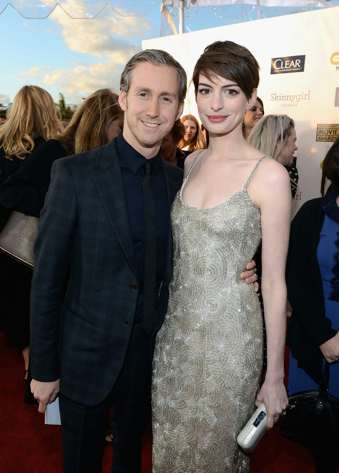 Anne Hathaway attends the Critics' Choice Movie Awards 2013 with Skinnygirl Cocktails at Barkar Hangar