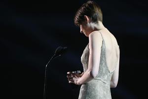 Anne Hathaway attends the Critics' Choice Movie Awards 2013 with Skinnygirl Cocktails at Barkar Hangar