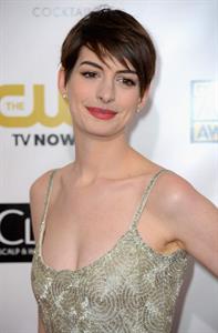 Anne Hathaway attends the Critics' Choice Movie Awards 2013 with Skinnygirl Cocktails at Barkar Hangar
