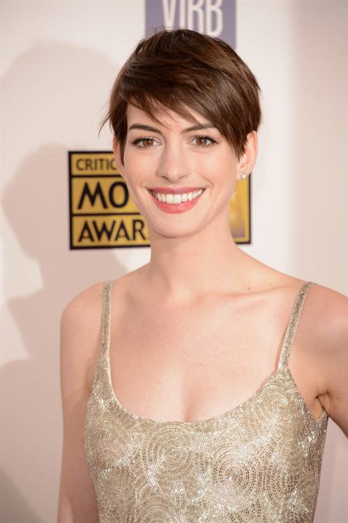 Anne Hathaway attends the Critics' Choice Movie Awards 2013 with Skinnygirl Cocktails at Barkar Hangar