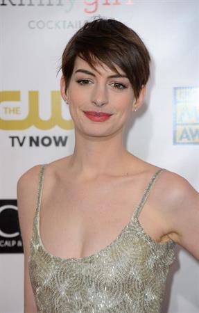 Anne Hathaway attends the Critics' Choice Movie Awards 2013 with Skinnygirl Cocktails at Barkar Hangar
