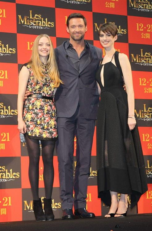 Anne Hathaway poses for photographers during an event to promote their latest movie 'Les Miserables' in Tokyo