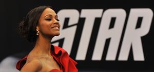 Zoe Saldana poses on the red carpet during the German premiere of the movie Star Trek April 16   