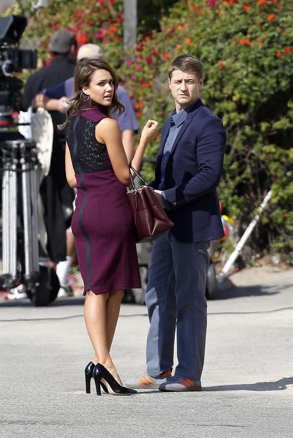 Jessica Alba “How to Make Love Like an Englishman” set candids in Los Angeles, November 4, 2013 