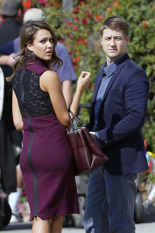 Jessica Alba “How to Make Love Like an Englishman” set candids in Los Angeles, November 4, 2013 