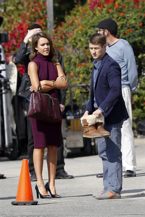 Jessica Alba “How to Make Love Like an Englishman” set candids in Los Angeles, November 4, 2013 