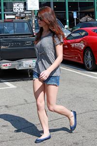Ashley Greene wearing short shorts outside her home in Los Angeles on October 17, 2011 