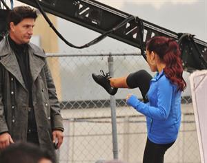 Ariana Grande In Tights On Set of 'Swindle' in Vancouver (10/11/12) 
