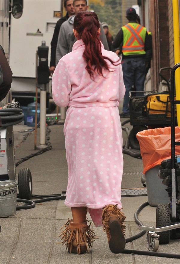Ariana Grande In Tights On Set of 'Swindle' in Vancouver (10/11/12) 