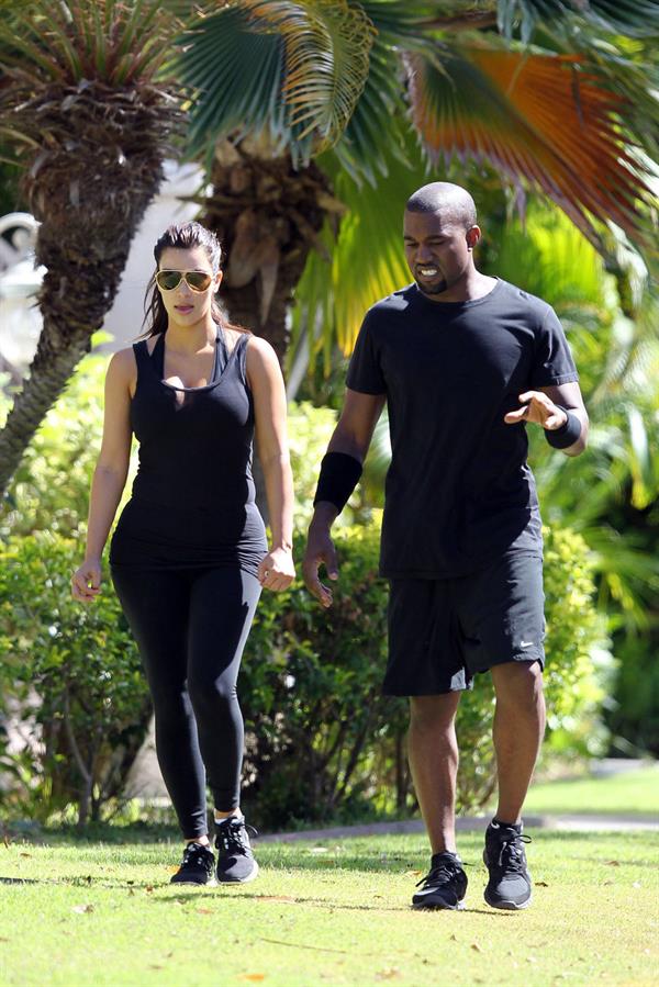 Kim Kardashian and Kanye West out for a walk in Beverly Hills in August 11, 2012