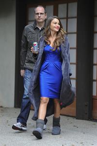 Sofia Vergara takes a break while shooting her newest Diet Pepsi commercial 12/16/12 