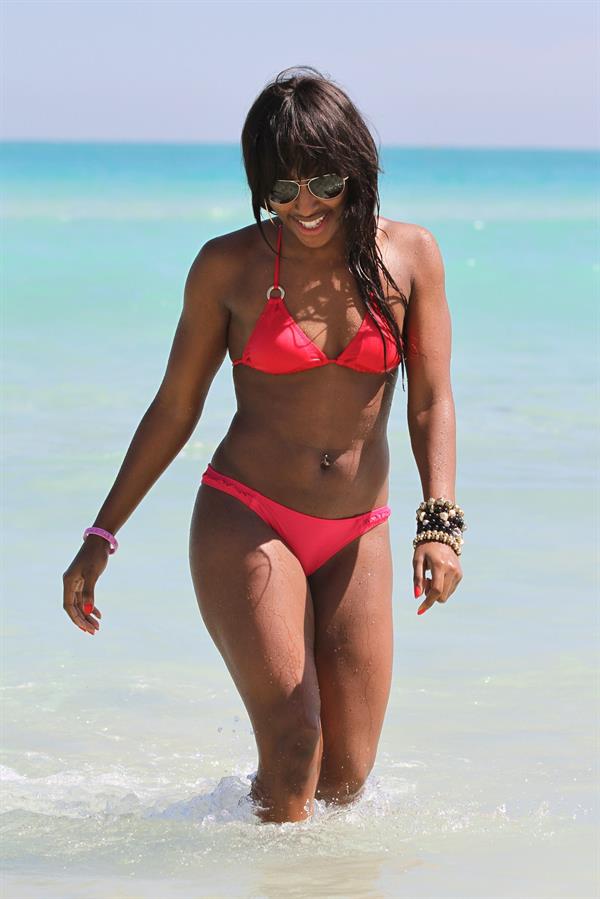 Alexandra Burke bikini candids Miami March 7, 2011 