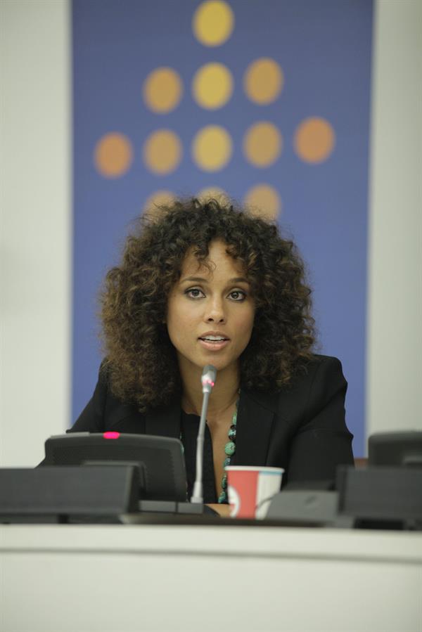 Alicia Keys attends the United Nations Social Innovation Summit in New York on May 5, 2012