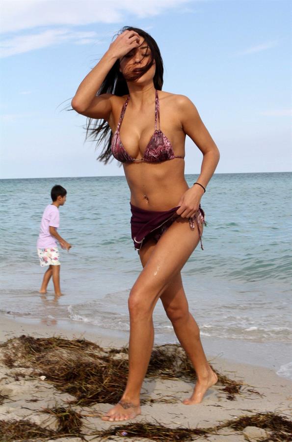 Arianny Celeste bikini candids on a beach in Miami on February 16, 2012