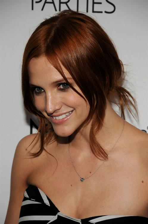 Ashlee Simpson in a black and white dress