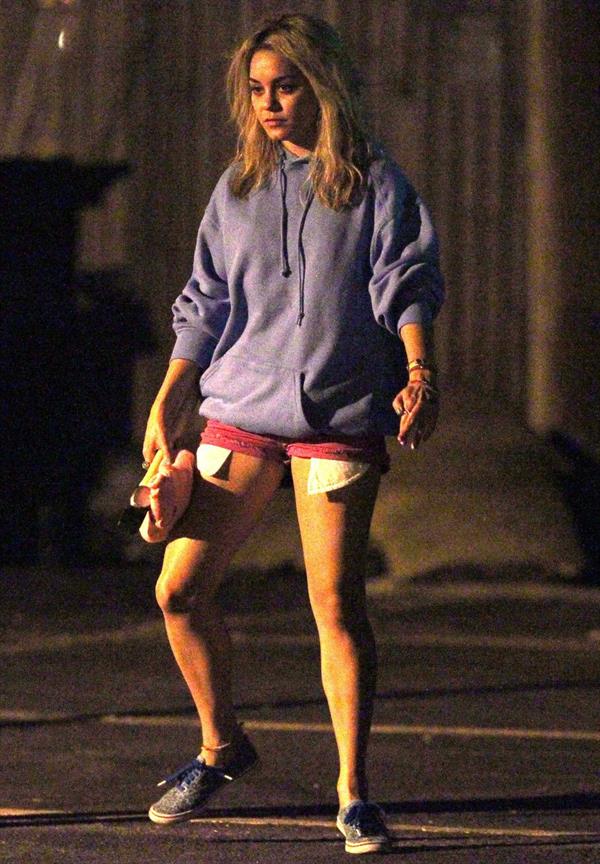 Ashley Benson and Vanessa Hudgens film Spring Breakers Florida on March 15, 2012