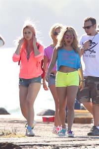 Ashley Benson and Hanessa Hudgens filming Spring Breakers Florida on March 12, 2012