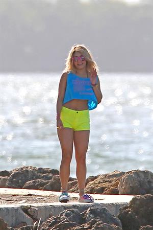 Ashley Benson and Hanessa Hudgens filming Spring Breakers Florida on March 12, 2012