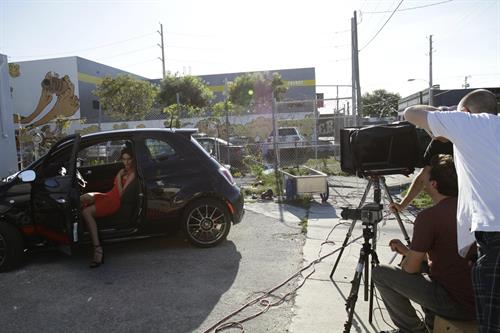 Catrinel Menghia - filming Fiat 500 Abarth ad  