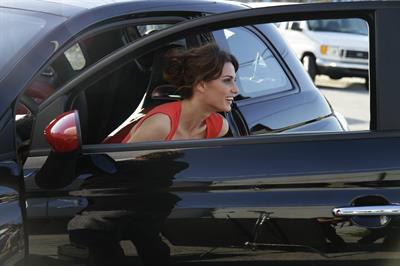 Catrinel Menghia - filming Fiat 500 Abarth ad  