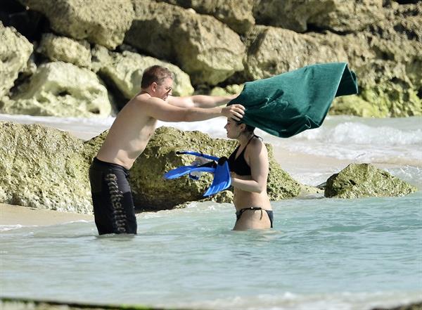 Demi Lovato and her bodyguard are spotted on the beach in Barbados April, 16 2013 