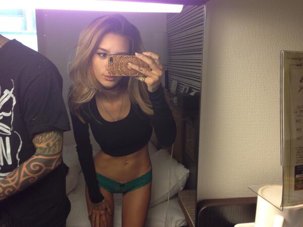 Jenah Yamamoto in lingerie taking a selfie